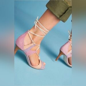 Anthropologie Billy Ella Striped Lace Up Heels